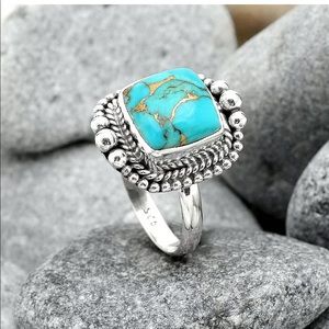 Sterling silver 925 Turquoise Boho Ring 8.5